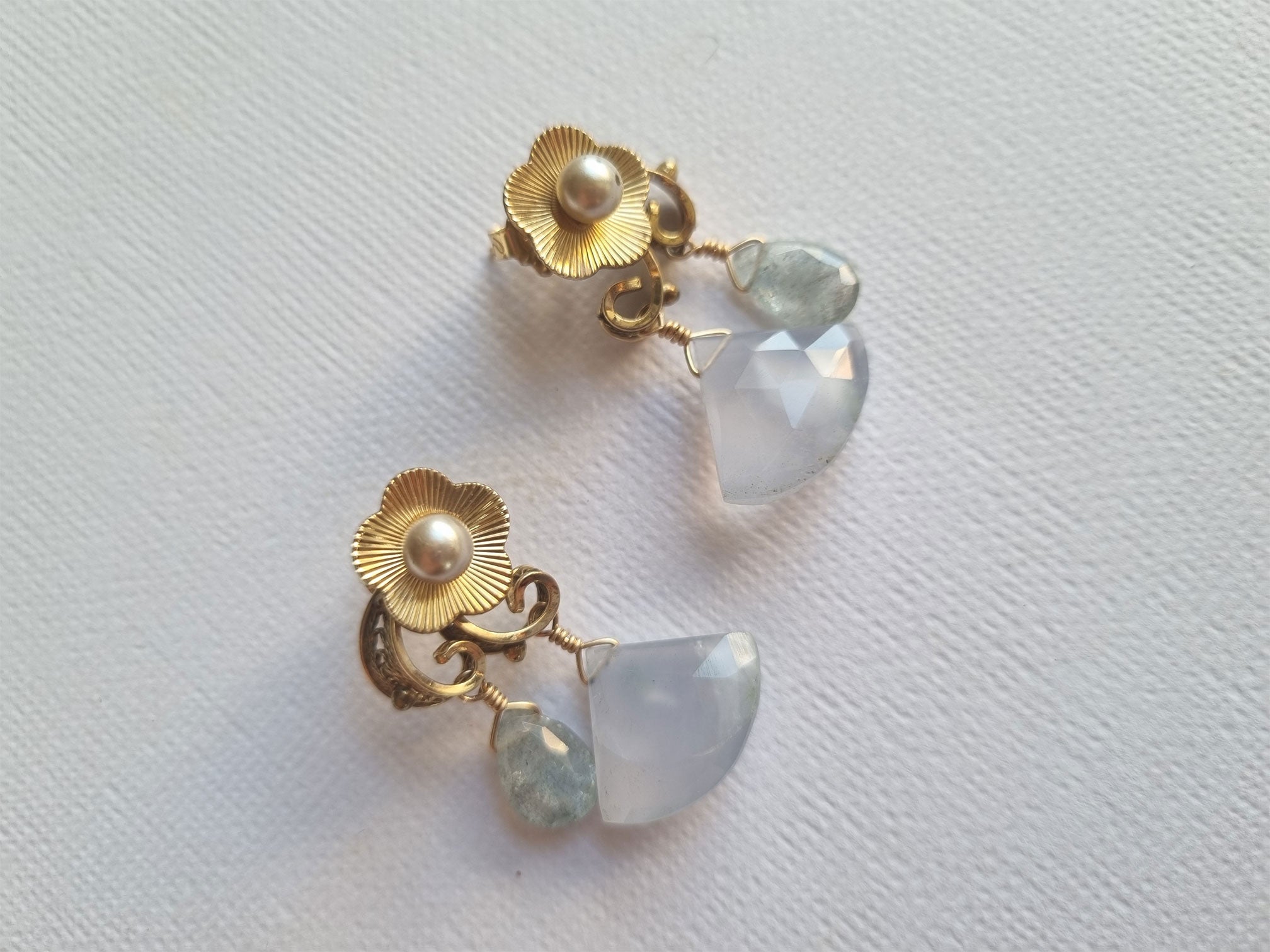 Chalcedony Gemstone Bouquet Earrings | 14K Gold Filled Chalcedony Cluster Earrings | Gemstone online Cluster Earrings | Chalcedony & Opal Earrings